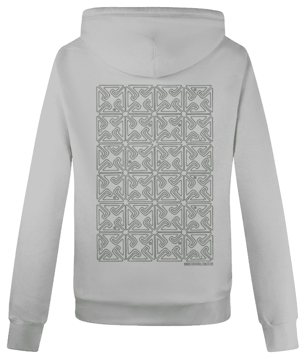 Cross Neck Hoodie - Knotted Harmony Grid, Mid Green, Back - Image 2