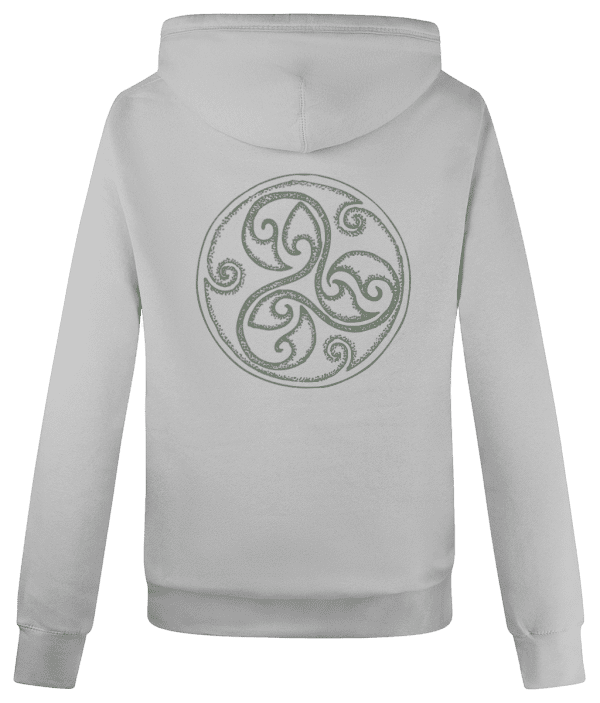 Cross Neck Hoodie - Triskelion Spiral, Mid Green, Back