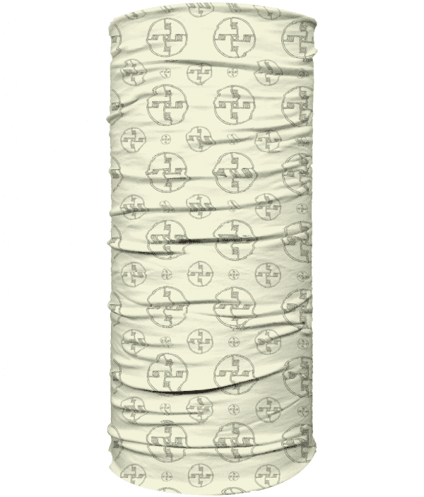 Multi Use Face Covering - Stepped Sunwheel, Dark Green, Cream