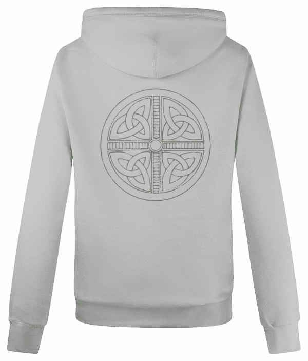 Cross Neck Hoodie - Celtic Cross Knot, Mid Green, Back - Image 2