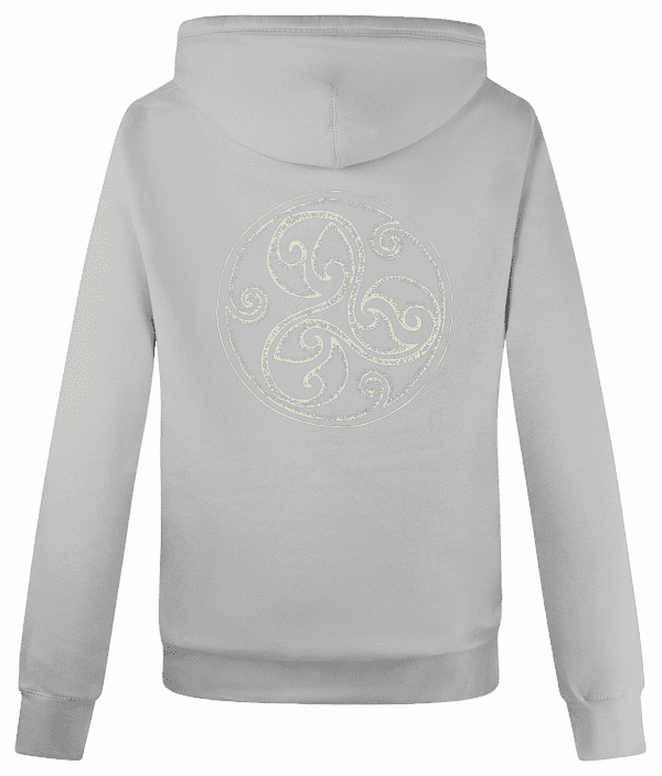 Cross Neck Hoodie Hoodie - Triskelion Spiral, Cream, Back - Image 2