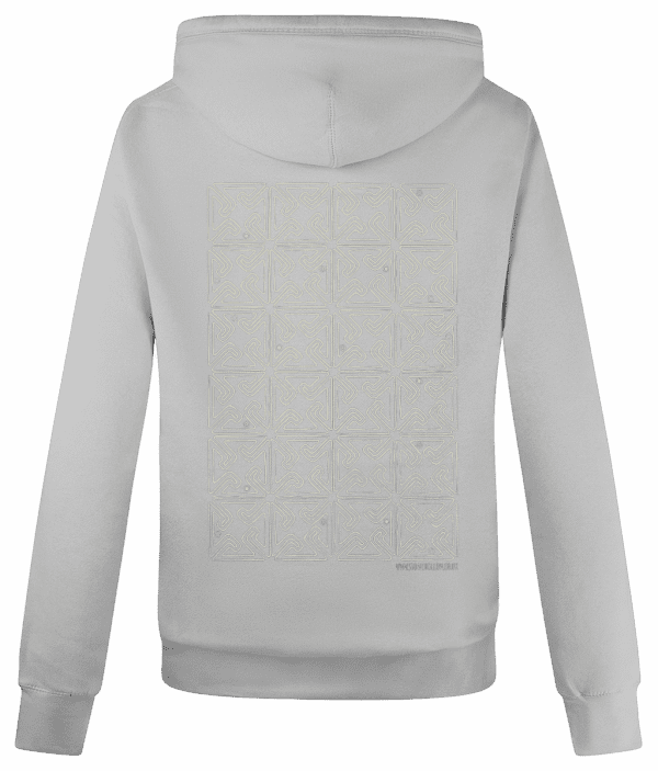 Cross Neck Hoodie - Knotted Harmony Grid, Cream, Back - Image 2