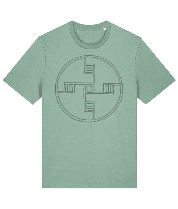 T-shirt - Stepped Sunwheel, Mid Green, Front