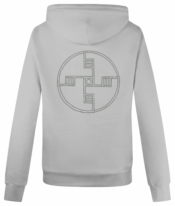 Cross Neck Hoodie - Stepped Sunwheel, Mid Green, Back - Image 2