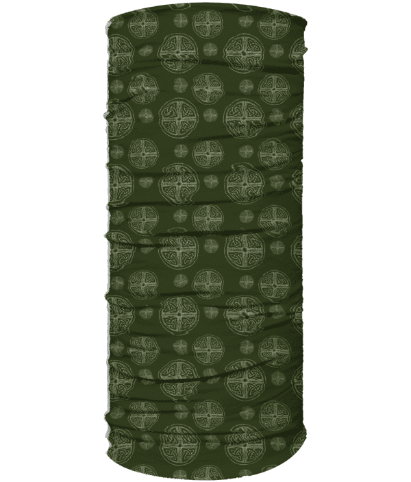 Multi Use Face Covering - Celtic cross knot, Cream on Dark Green