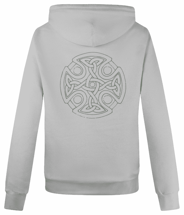 Cross Neck Hoodie Hoodie - Celtic Cross Weave, Mid Green, Back - Image 2